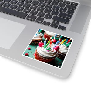 Birthday Cupcakes Square Stickers, Celebration Stickers, Party Favor Stickers, Gift Wrapping Stickers, Scrapbooking Stickers