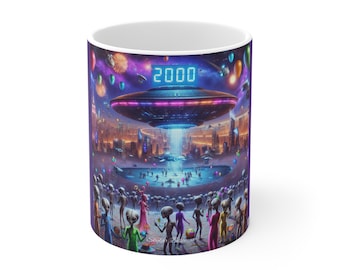 Tasse 11 Unzen, Alien Party Kaffeetasse, Außerirdisches Geschenk, UFO-Liebhaber Teetasse, Galaxy Thema Küchendekoration, Sci-Fi Trinkgefäß