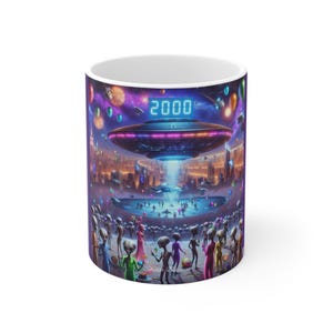 Mug 11oz, Space Alien Party Coffee Cup, Extraterrestrial Gift, UFO Lover Tea Mug, Galaxy Theme Kitchen Decor, Sci-Fi Drinkware