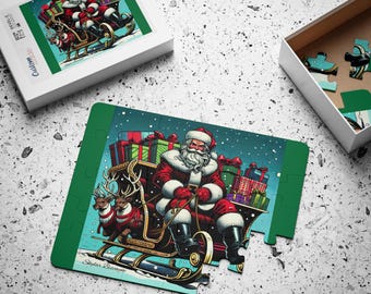 Kids Puzzle, Christmas Santa Sleigh 30-Piece Jigsaw Toy Game for Children, Holiday Educational Activity, Fun Cartoon Gift Set, Festive