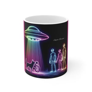 Mok 11oz, buitenaardse ontvoering ufo-thema ruimte huisdier hondenliefhebber cadeau, koffiekopje, theemok, nieuwigheid drinkgerei, keukendecor