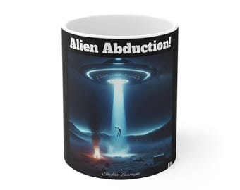 Mok: kampvuur met enge ufo-ontvoering door buitenaardse wezens, Area 51-cadeau, buitenaards keukendecor, koffiekopje ruimte, mok Galaxy-thee, Sci-Fi