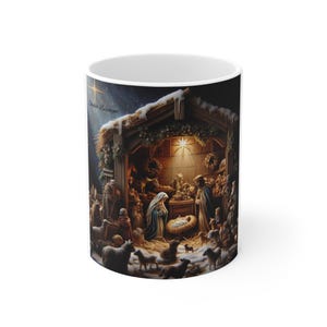 Mug, Christmas Nativity with animals - Holiday Coffee Cup, Religious Tea Mug, Christmas Gift, Nativity Scene Decor, Religious Kitchenware