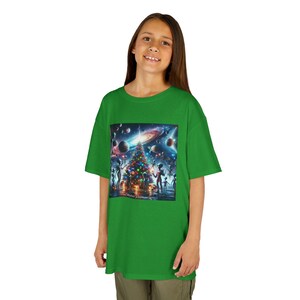 Kids Tee, Space Alien Christmas Shirt for Boys and Girls, UFO Xmas Tee, Children&#39;s Holiday Clothing, Extraterrestrial Gift