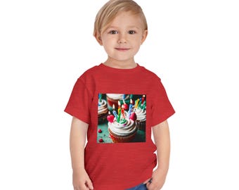Camiseta infantil con diseño de cupcakes de cumpleaños / Velas coloridas y chispas de colores