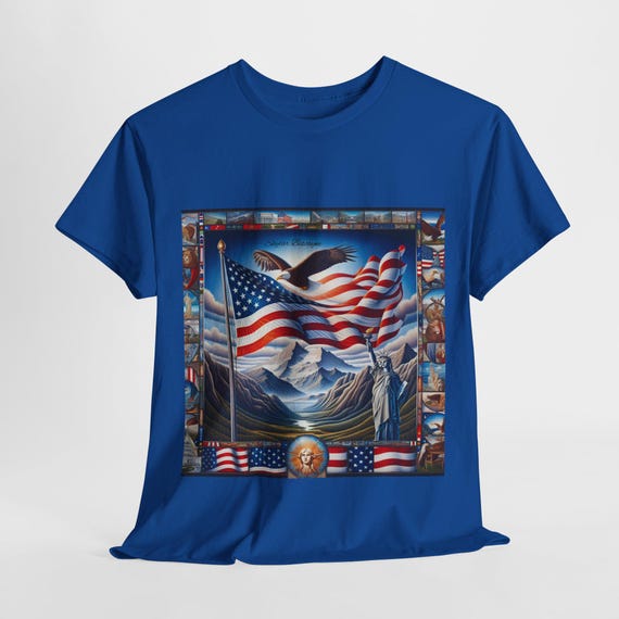 Patriotic Tee, USA Flag Mountain Eagle Statue Liberty, Unisex