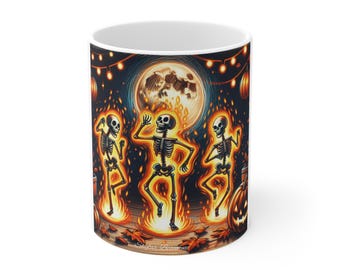 Dancing Skeletons Coffee Mug | Halloween Skeleton Dance Ceramic Mug