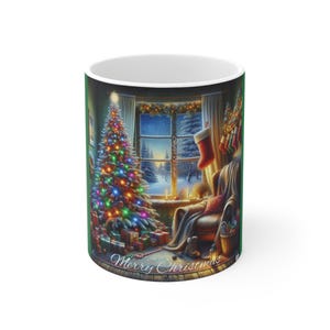 Becher 11 Unzen, Heiligabend verschneite Fensteransicht, Urlaub Keramiktasse, Festliche Heiße Kakao Trinkgefäße, Winter Kaffeetasse, Saisonale Teetasse