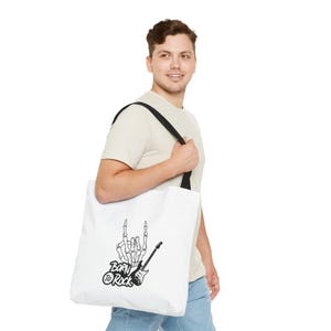 Rock Music Tote Bag: Skeleton Hand & Guitar Graphic