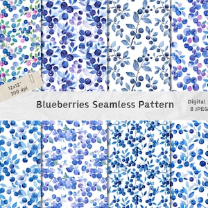 Blueberry Digital Papers, Folk art Digital Papers, Seamless Pattern, Scrapbook Paper, JPG