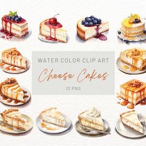 Clipart de pastel de queso de acuarela- 12 fondo transparente PNG, descarga instantánea