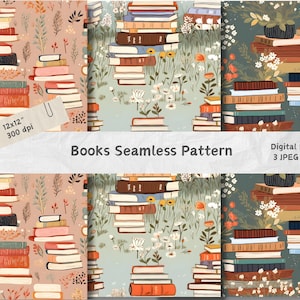 Boeken digitaal papier, naadloos boeken digitaal patroon, digitaal patroon, digitaal papier, scrapbookpapier, JPG