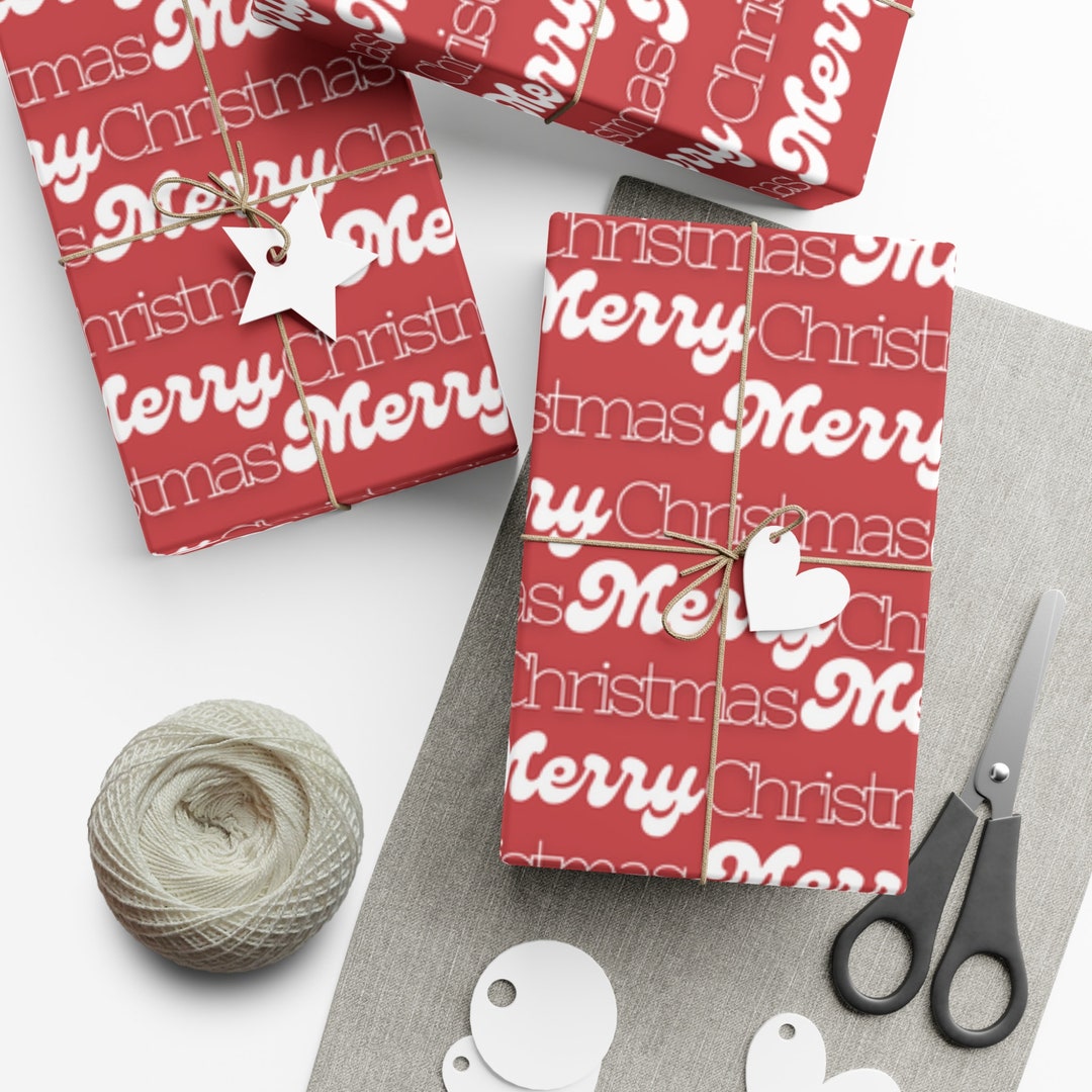 RED Merry Christmas Gift Wrap Papers Etsy