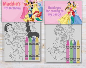 Princess Coloring Pages & Crayons, Birthday Party Favors