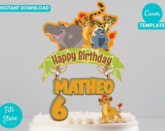 Adorno para tarta de cumpleaños de La Guardia del León, decoración de fiesta editable (plantilla digital)