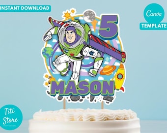 Adorno para tarta de Buzz Lightyear, decoración de cumpleaños de Toy Story (personalizable en Canva)