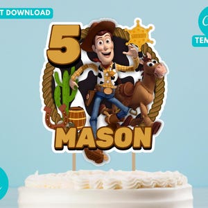 Woody Cake Topper, Toy Story Geburtstagsparty Dekoration (Sofortiger Download, bearbeitbare Canva Vorlage