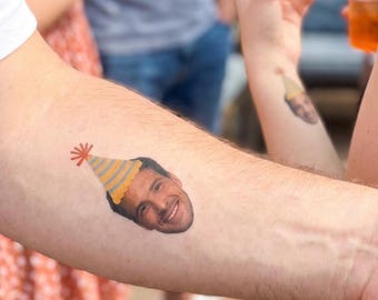 Funny Custom Birthday Face Temporary Tattoo — Party Favor, Personalized Photo Gift
