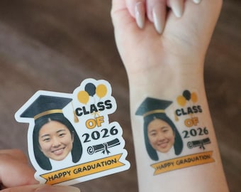 Funny Graduation Party Favor, Class of 2026 Gift Custom Face Temporary Tattoo