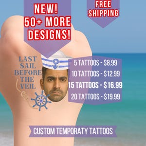Bachelorette Tattoos, Groom Face Tattoo, Party Favors, Custom Temporary Tattoo, Bachelorette Party Favor, Personalized Tattoo, Wedding Favor
