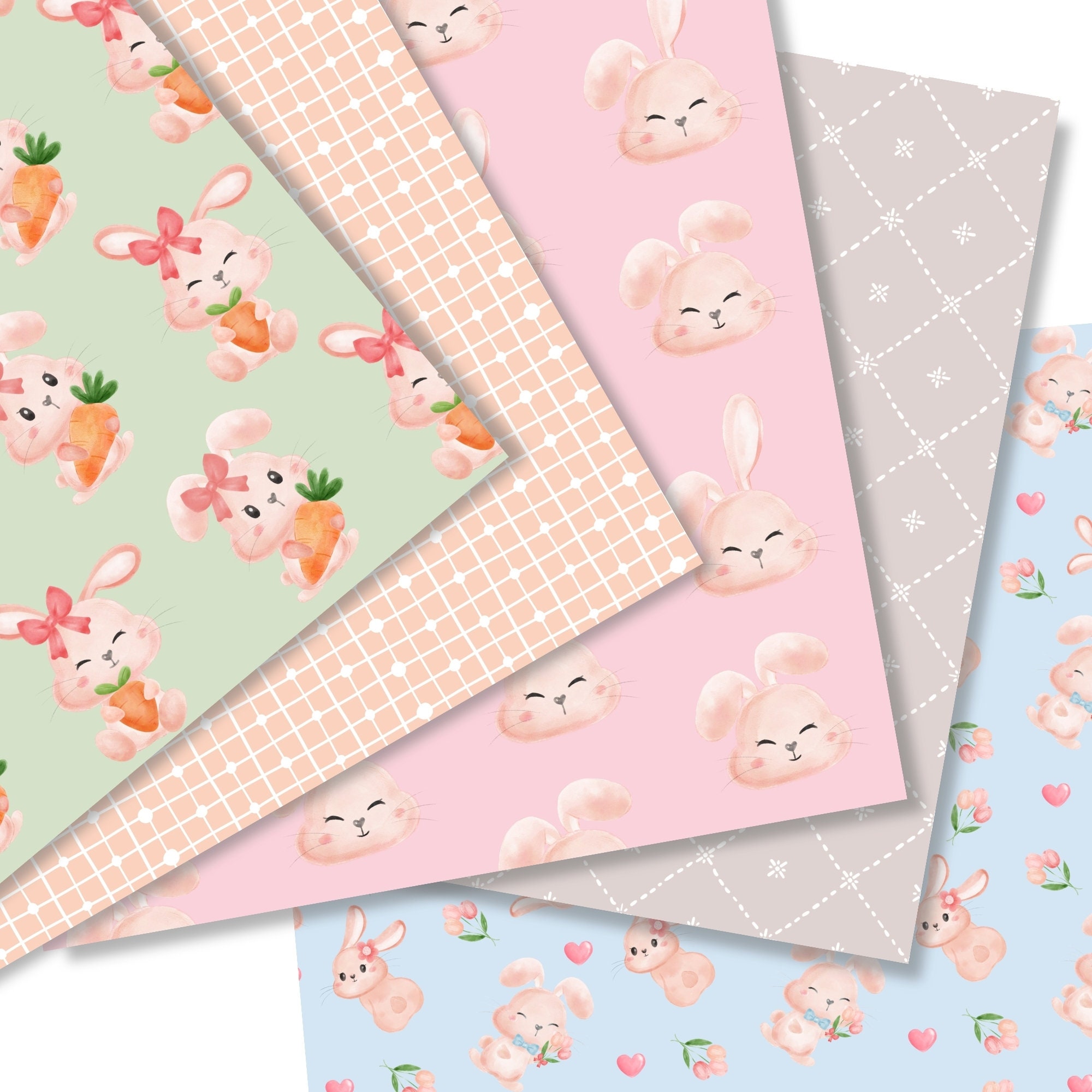 Bunny Digital Paper Pack, Watercolor Bunny Rabbit Scrapbook Pages ...