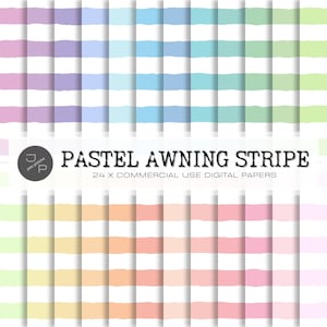Markisenstreifen Digitales Papiermuster, nahtlos, horizontaler Streifen, 24 Pastellfarben Papierpackung, kommerzielle Nutzung Sofort-Download - Scrapbook
