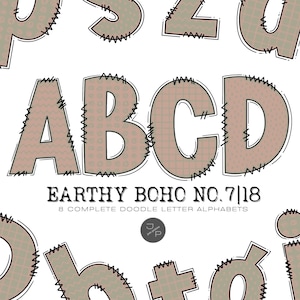 Earthy Boho 7|18 Alphabet Letters PNG Bundle, Hand Drawn Doodle Letters, Sublimation Alpha Set Designs, Printable Alpha Pack, Commercial Use