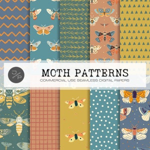 Motten Muster digitaler Papier Pack, kompliziertes Flügelmuster, nahtloses Design, erdige boho Farben, sofortiger Download, kommerzielle Nutzung; für Scrapbooking