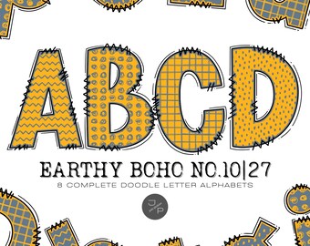 Erdiges Boho 10|27 Alphabet Buchstaben PNG Bundle, handgezeichnete Gekritzel Buchstaben, Sublimations-Alpha-Set-Designs, druckbares Alpha-Pack für kommerzielle Nutzung