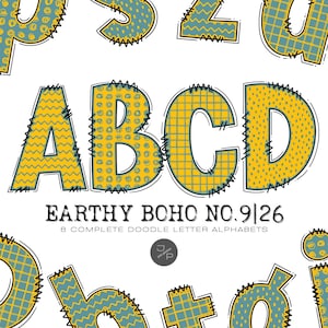 Earthy Boho 9|26 Alphabet Letters PNG Bundle, Hand Drawn Doodle Letters, Sublimation Alpha Set Designs, Printable Alpha Pack, Commercial Use