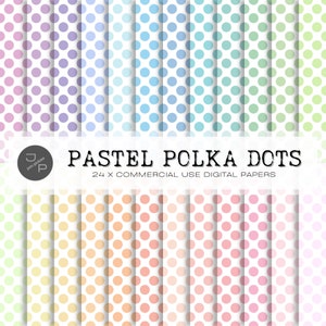 Polka Dot Digital Papier Muster, nahtlos, 24 Pastell Papier Pack, kommerzielle Nutzung Sofort-Download - Scrapbook, Hintergrund, Tapete, Planer