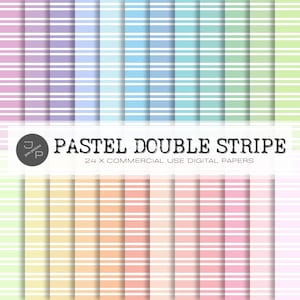 Dubbel streep digitaal papieren patroon, naadloos, horizontale streep, 24 pastelkleurige papieren verpakkingen, direct download voor commercieel gebruik – plakboek, planner