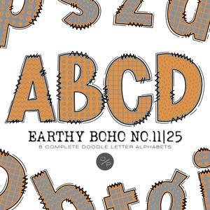 Earthy Boho 11|25 Alphabet Letters PNG Bundle, Hand Drawn Doodle Letters, Sublimation Alpha Set Designs, Printable Alpha Pack Commercial Use