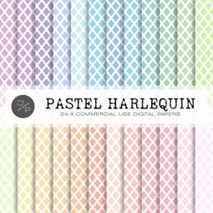 Harlekin Digitales Papiermuster, nahtlos, 24 Pastellpapiere, Sofort-Download für kommerzielle Nutzung - Scrapbook, Hintergrund, Tapete, Planer
