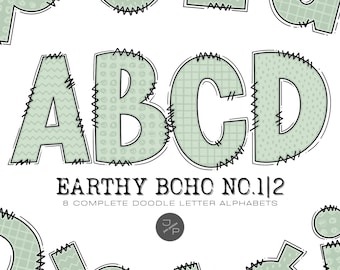 Earthy Boho 1|2 Alphabet Letters PNG Bundle, Hand Drawn Doodle Letters, Sublimation Alpha Set Designs, Printable Alpha Pack, Commercial Use