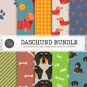 Daschund digitale Papierpackung, Dackel, Scrapbook Seiten, Hundeknochen Muster, Hündchen Hintergrund, sofortiger Download, kommerzielle Nutzung