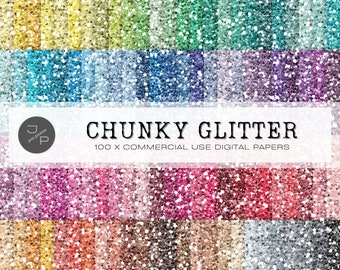 100 Chunky Glitter Texture Digital Paper, Glitter Pattern, Commercial Use Instant Download - Scrapbook, Background, Wallpaper, Planner Paper
