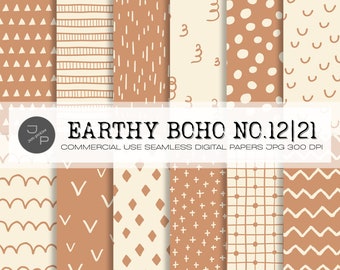 Earthy Boho 12|21. Seamless digital paper pack. Doodle pattern. Scrapbook pages. Background bundle. Hand drawn printable. Commercial use.