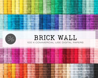 100 Brick Wall Textured Digital Papers, Masonry Pattern, Commercial Use Instant Download - Scrapbook, Background, Wallpaper, Planner Papers
