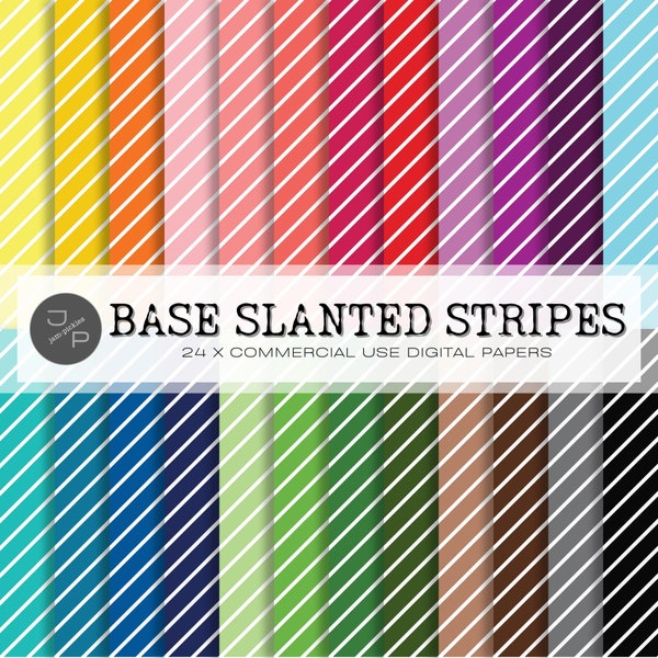 Slanted Stripe Digital Paper Pattern, Seamless, Diagonal Stripe, 24 Primary Color Paper Pack, Commercial Use Instant Download - Scrapbook