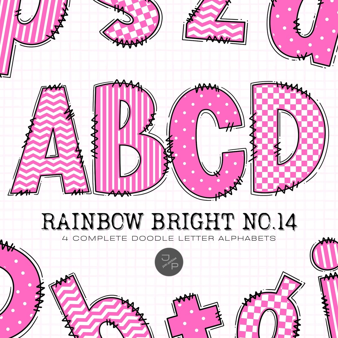 Rainbow Bright 14 Alphabet Letters PNG Bundle, Hand Drawn Doodle ...