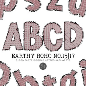 Earthy Boho 15|17 Alphabet Letters PNG Bundle, Hand Drawn Doodle Letters, Sublimation Alpha Set Designs, Printable Alpha Pack Commercial Use