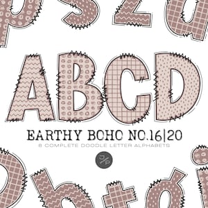 Earthy Boho 16|20 Alphabet Letters PNG Bundle, Hand Drawn Doodle Letters, Sublimation Alpha Set Designs, Printable Alpha Pack Commercial Use