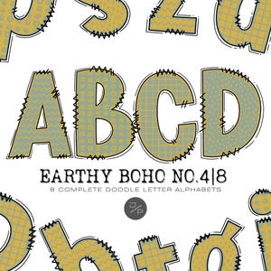 Earthy Boho 4|8 Alphabet Letters PNG Bundle, Hand Drawn Doodle Letters, Sublimation Alpha Set Designs, Printable Alpha Pack, Commercial Use