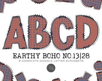 Erdiges Boho 13|28 Alphabet Buchstaben PNG Bundle, handgezeichnete Gekritzel Buchstaben, Sublimations-Alpha-Set-Designs, druckbares Alpha-Pack für kommerzielle Nutzung