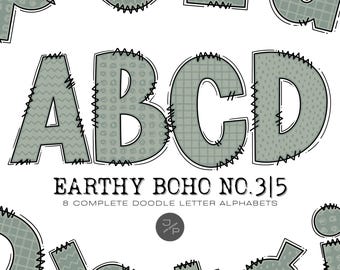 Erdiges Boho 3|5 Alphabet Buchstaben PNG Bundle, handgezeichnete Doodle Buchstaben, Sublimationsalphasetdesigns, druckbares Alphapaket, kommerzielle Nutzung