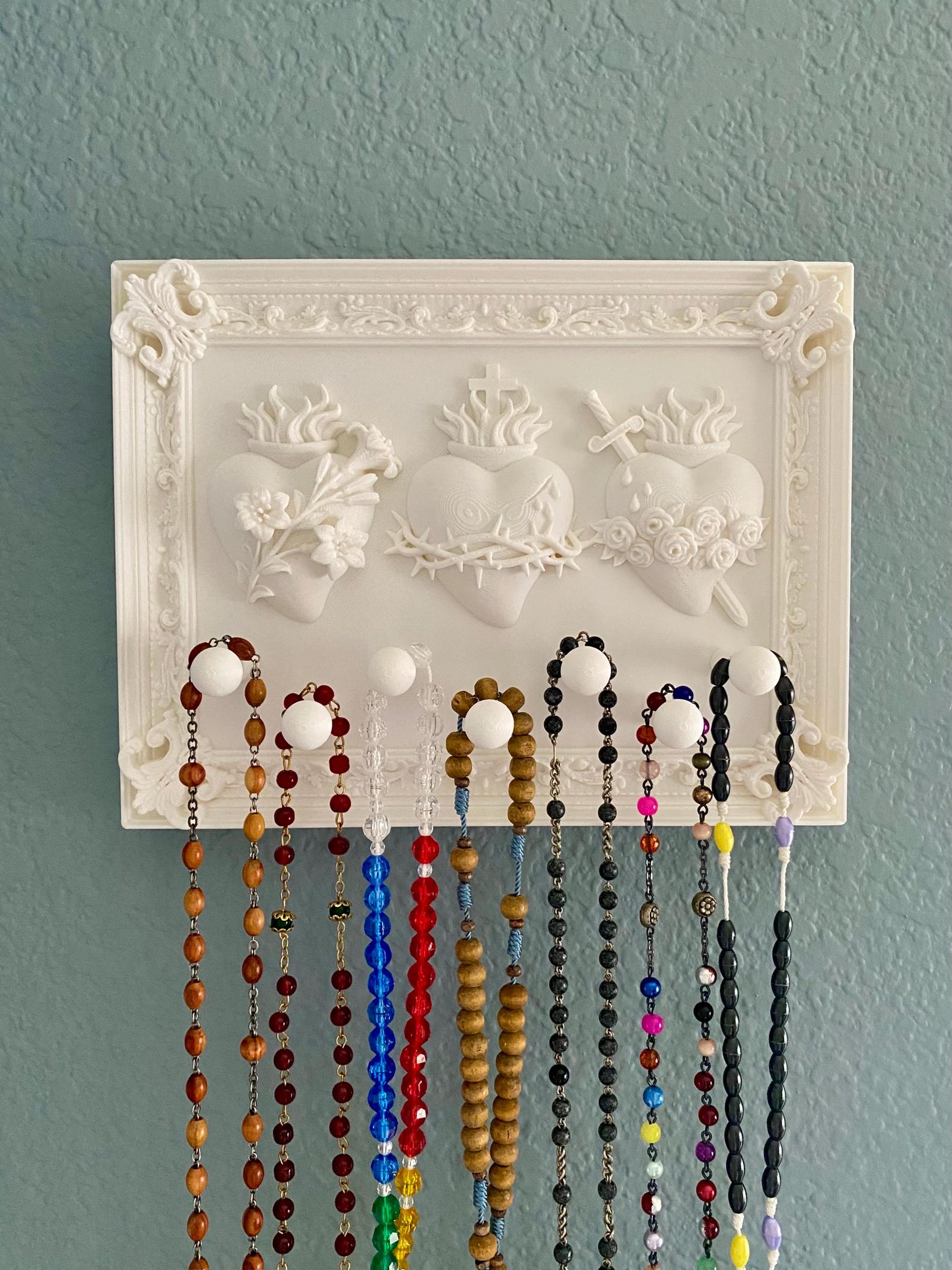 Hanging Rosary Holder - Large - 4 Pegs, Almond