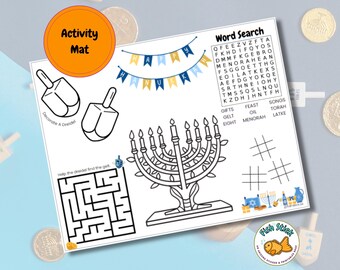 Tapete de actividades de Hanukkah, actividad de Hanukkah para niños, Hanukkah imprimible