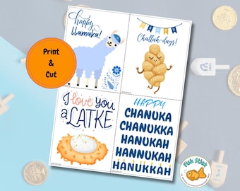 Tarjetas de felicitación de Hanukkah, tarjetas de Hanukkah para niños, tarjetas imprimibles de Hanukkah