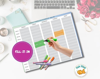 Planificador de bloques de tiempo de 5 días imprimible - Planificador por horas - Planificador semanal - Planificador imprimible - Planificador de productividad imprimible